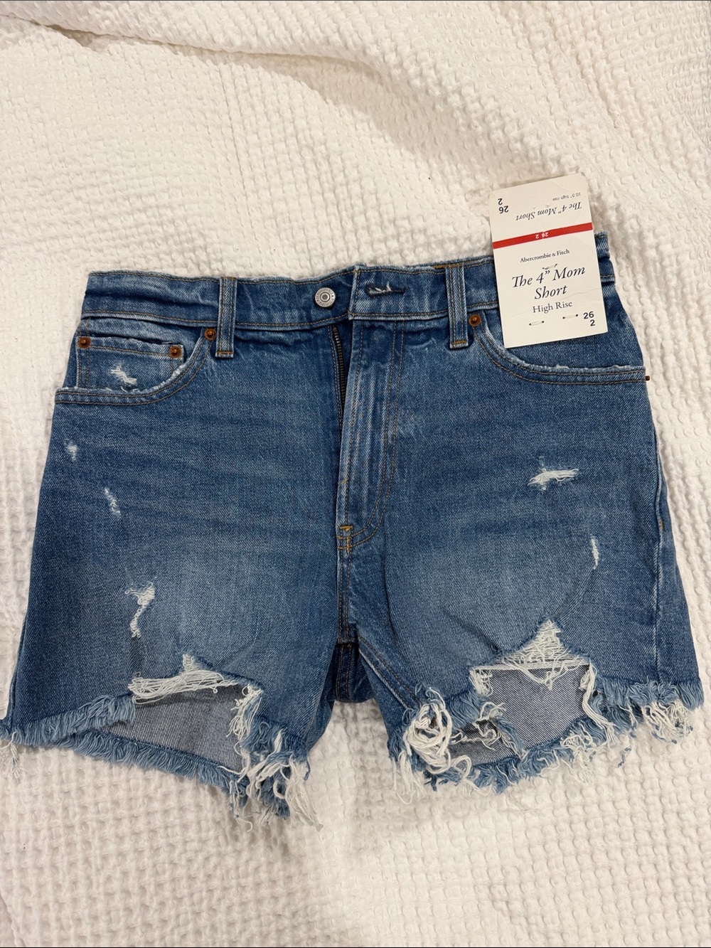Abercrombie & Fitch Distressed High-Rise Jean Shorts in Blue
